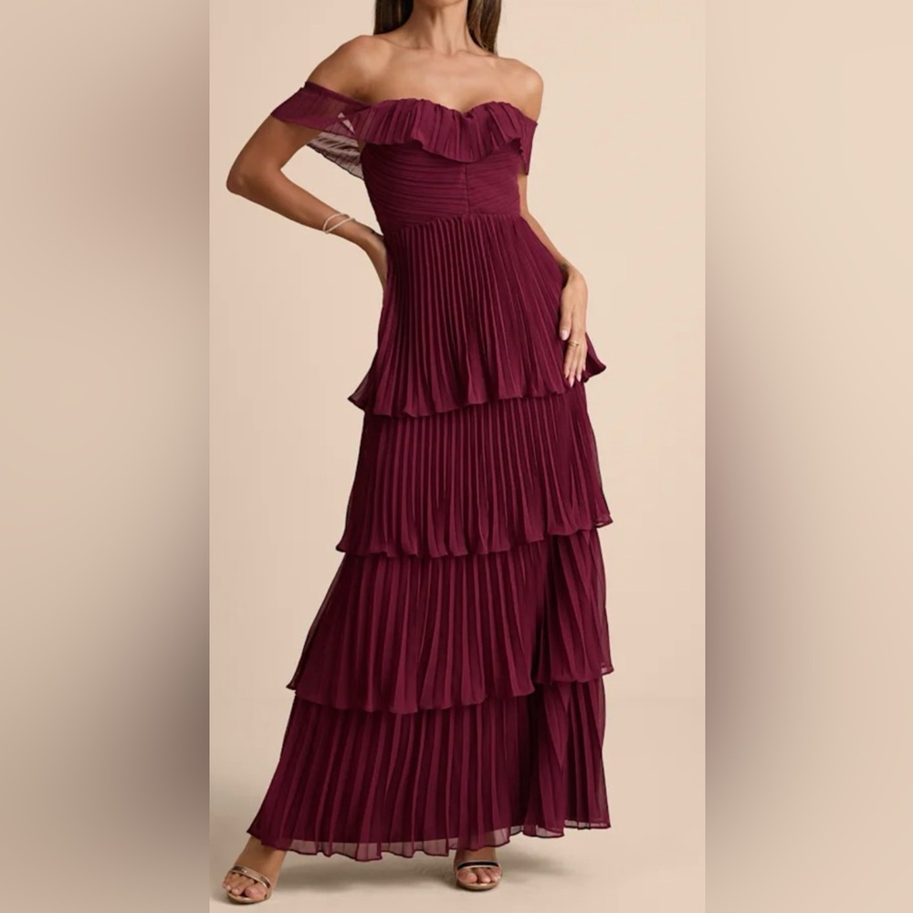 Lulus Tiered Ruffle Midi Dress Burgundy XL Wedding Guest Bridesmaid Formal Party - Picture 8 of 9
